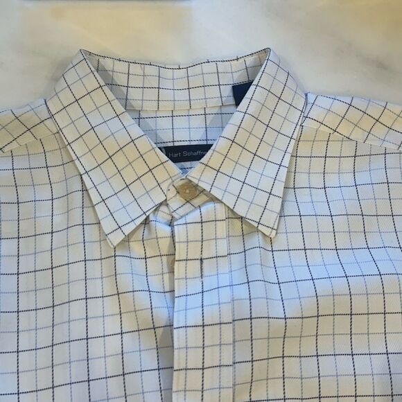 Hart Schaffner Marx Other - Hart Schaffner Marx White Cotton with Blue Stripes Dress Shirt